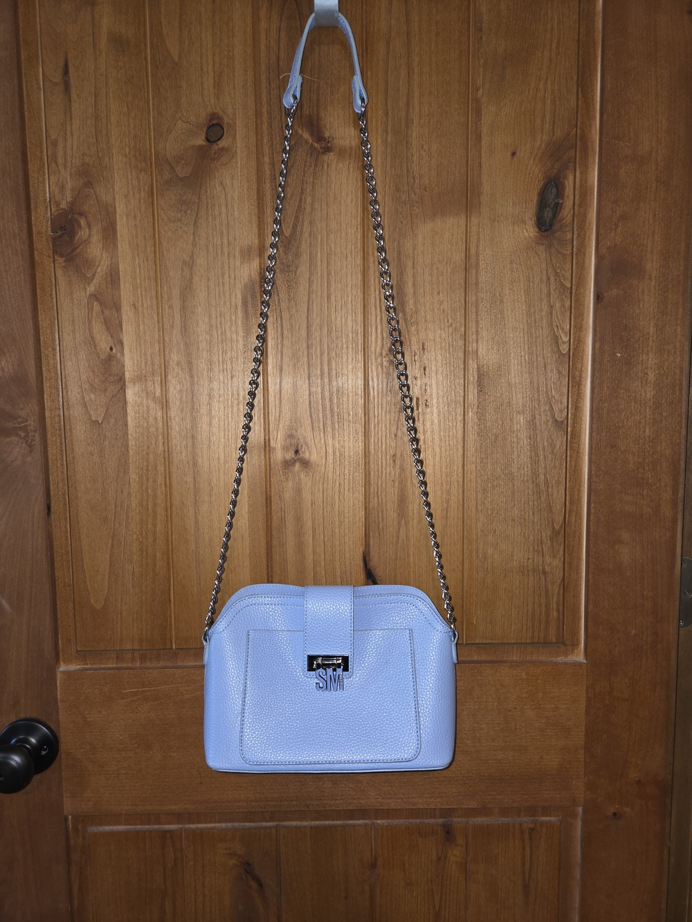 Steve Madden Powder‎ Blue Pebbled Leather Crossbody with Chain Strap
